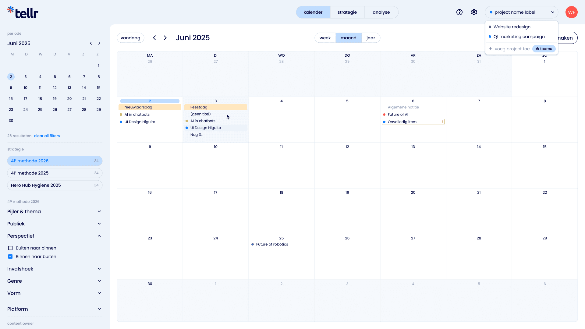 Tellr kalender maandweergave